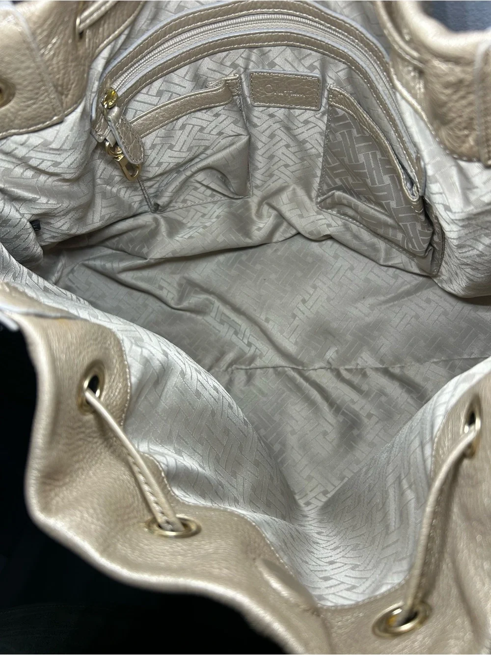 Cole Haan Metallic Taupe Drawstring Hobo Bag